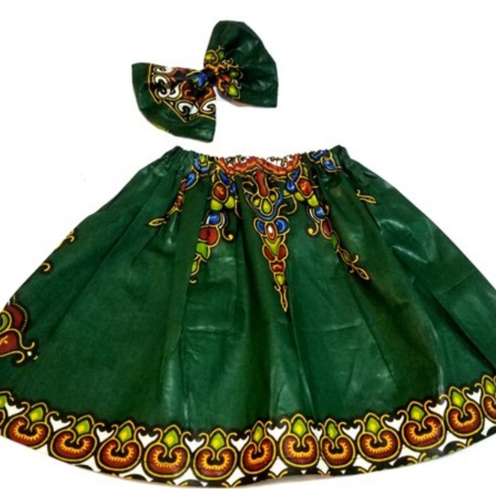 2Pcs African Dashiki Ankara kids skirt Wt Clip Bow